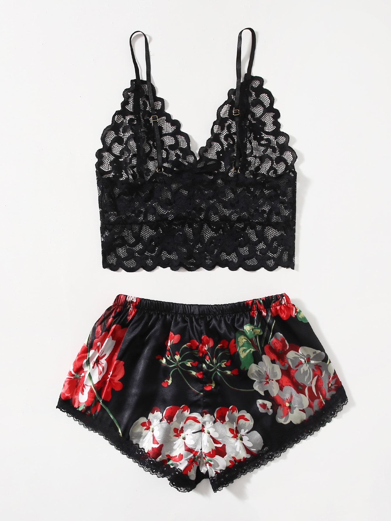 طقم بيجامة من الدانتيل الزهري  - مراجعة Lace Bralette Set وسعره
